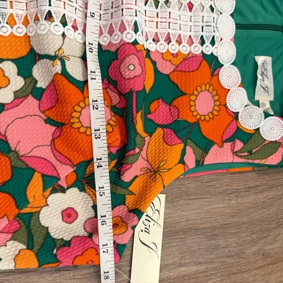 Eliza J Mod Shift Style Dress Women’s Sz 8 Green Floral Flowers Lace Colorful - Picture 7 of 9